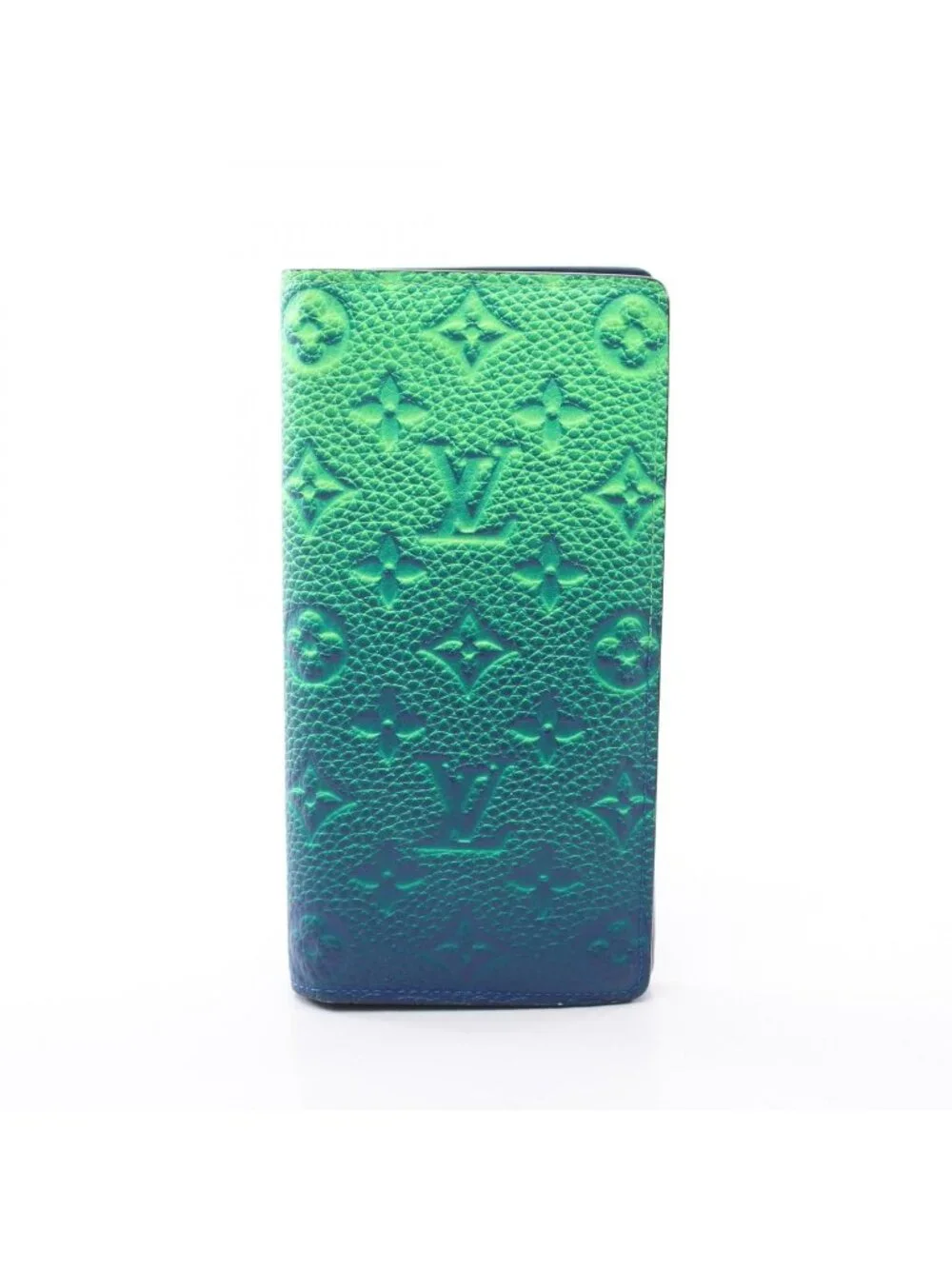 Louis Vuitton Bifold Wallet Portefeuille Brazza Monogram Taurillon Blue Vert